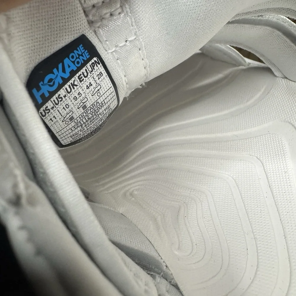 Hoka One U Hopara White Men 10 Running Water Shoe Sandals 1123112‎ Nee